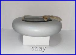 Vintage Pottery Signed Semi-Matte Glaze Bowl with Applied Leaf and Incised Mark