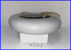 Vintage Pottery Signed Semi-Matte Glaze Bowl with Applied Leaf and Incised Mark