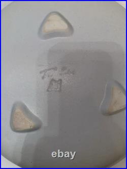 Vintage Pottery Signed Semi-Matte Glaze Bowl with Applied Leaf and Incised Mark