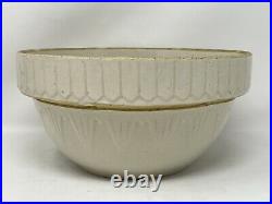 Vintage Pottery Stoneware Yelloware White Crock 10.5 Mixing Bowl Picket Fence