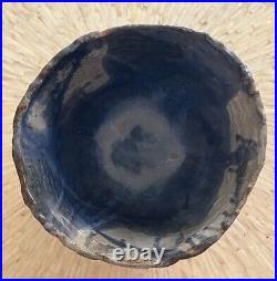 Vintage Pottery Studio Ceramic Bowl Signed 12x7 Rustic Textured Blue Brown