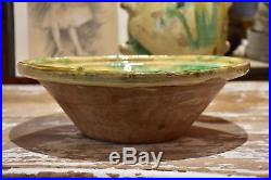 Vintage Provencal preserving bowl with yellow and green glaze