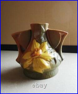 Vintage ROSEVILLE POTTERY CLEMATIS CONSOLE BOWL & Matching FLOWER FROG