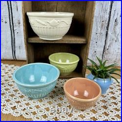 Vintage RRP Co Roseville Mixing Bowls Set Pottery Cooking Aids Pastel 1930s