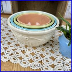 Vintage RRP Co Roseville Mixing Bowls Set Pottery Cooking Aids Pastel 1930s