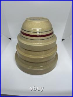 Vintage RRP Roseville Pottery Co Mixing Bowl Set of 3 Blue & Red Stripes Ohio