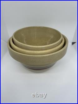 Vintage RRP Roseville Pottery Co Mixing Bowl Set of 3 Blue & Red Stripes Ohio