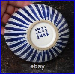 Vintage RYE Pottery Mid Century Abstract Hand Painted White and Blue Signed Bowl