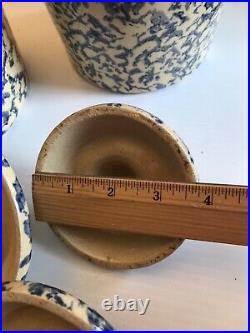 Vintage Ransbottom Robinson Pottery Blue Spongeware Canister Covered Jar Set 3