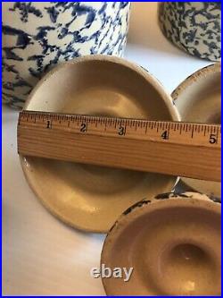 Vintage Ransbottom Robinson Pottery Blue Spongeware Canister Covered Jar Set 3