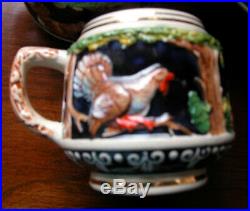 Vintage Rare German Stoneware Hunting Scene Punch Bowl Set 8 Mugs
