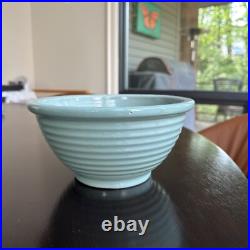 Vintage Rare York Pfaltzgraff Stoneware Pottery Blue Ribbed Mixing Dough Bowl