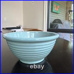 Vintage Rare York Pfaltzgraff Stoneware Pottery Blue Ribbed Mixing Dough Bowl