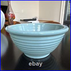 Vintage Rare York Pfaltzgraff Stoneware Pottery Blue Ribbed Mixing Dough Bowl