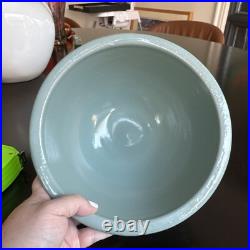 Vintage Rare York Pfaltzgraff Stoneware Pottery Blue Ribbed Mixing Dough Bowl