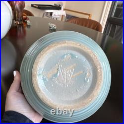 Vintage Rare York Pfaltzgraff Stoneware Pottery Blue Ribbed Mixing Dough Bowl