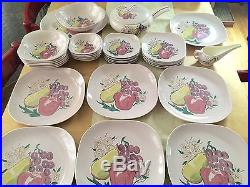 Vintage Red Wing Dinnerware Art Pottery Hand Painted Pink Fruit Plates Bowls Set