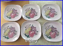 Vintage Red Wing Dinnerware Art Pottery Hand Painted Pink Fruit Plates Bowls Set