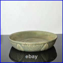 Vintage Red Wing Pottery 10 USA Green Leaf Textured Console Bowl Planter