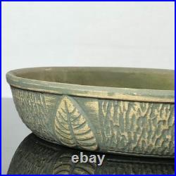 Vintage Red Wing Pottery 10 USA Green Leaf Textured Console Bowl Planter