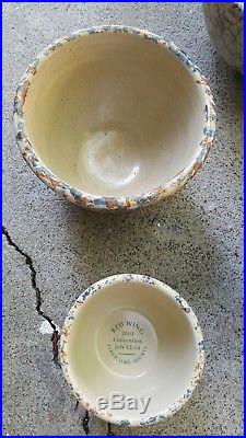 Vintage Red Wing Spongeware Panel Pottery Bowls Set of 4