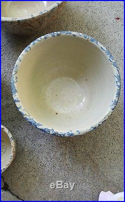 Vintage Red Wing Spongeware Panel Pottery Bowls Set of 4