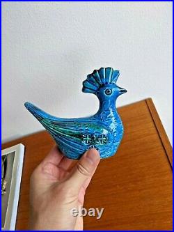 Vintage Rimini Blue Turquoise ALDO LONDI Peacock Bird Bitossi Italy MCM 15 cm