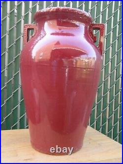 Vintage Robinson Ransbottom Pottery Floor Vase Sand Jar Burgundy #155 USA 18