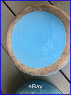 Vintage Robinson Ransbottom Pottery ROSEVILLE OH Dog Bowl BLUE XLarge ONE PAIR