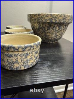 Vintage Robinson Ransbottom RRP Blue Spongeware Mixing Bowl Set Roseville OH