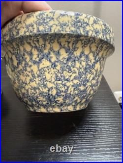 Vintage Robinson Ransbottom RRP Blue Spongeware Mixing Bowl Set Roseville OH