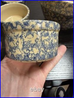 Vintage Robinson Ransbottom RRP Blue Spongeware Mixing Bowl Set Roseville OH
