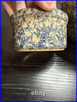 Vintage Robinson Ransbottom RRP Blue Spongeware Mixing Bowl Set Roseville OH