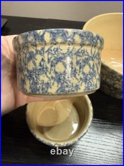 Vintage Robinson Ransbottom RRP Blue Spongeware Mixing Bowl Set Roseville OH