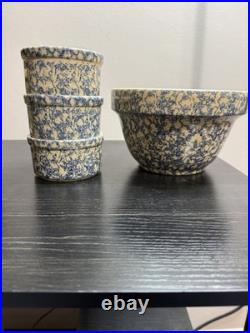 Vintage Robinson Ransbottom RRP Blue Spongeware Mixing Bowl Set Roseville OH