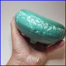 Vintage Rookwood Pottery Bowl Arts and Crafts 1929 Aqua #1351 Waterlilies Footed