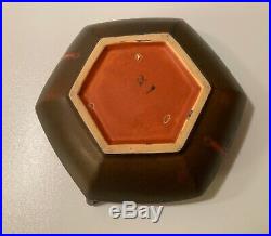 Vintage Roseville Art Pottery Brown Rosecraft Hexagon Bowl