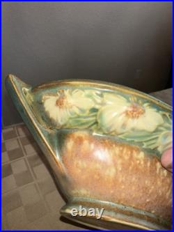 Vintage Roseville Dahlrose Brown Green Art Pottery Console Bowl 1930s Vintage Roseville Dahlrose Brown Green Art Pottery Console Bowl 1930s