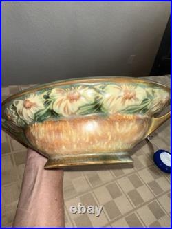 Vintage Roseville Dahlrose Brown Green Art Pottery Console Bowl 1930s Vintage Roseville Dahlrose Brown Green Art Pottery Console Bowl 1930s