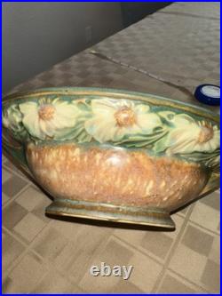 Vintage Roseville Dahlrose Brown Green Art Pottery Console Bowl 1930s