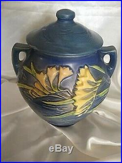 Vintage Roseville Freesia Blue Cookie Jar Handles/ Lid 4-8 Planter Vase Bowl USA