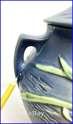 Vintage Roseville Freesia Blue Cookie Jar Handles Lid 4-8 Planter Vase Bowl USA
