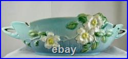 Vintage Roseville Handled Center Console Bowl Hand Painted Pottery Apple Blossom