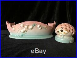 Vintage Roseville IXIA Pink Flower Console Dish with matching Frog EXC Condition