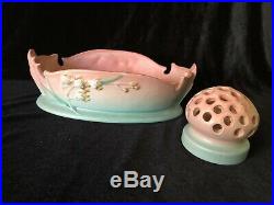 Vintage Roseville IXIA Pink Flower Console Dish with matching Frog EXC Condition