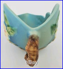 Vintage Roseville Pottery Apple Blossom Blue Scalloped Oval Bowl 329-10 EUC
