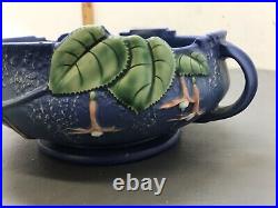 Vintage Roseville Pottery Blue Fuchsia Bleeding Heart Bowl with Flower Frog