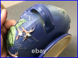 Vintage Roseville Pottery Blue Fuchsia Bleeding Heart Bowl with Flower Frog