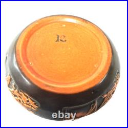 Vintage Roseville Pottery Bowl Brown Orange Relief Carved MCM Art Pottery Dish
