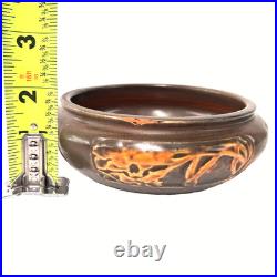 Vintage Roseville Pottery Bowl Brown Orange Relief Carved MCM Art Pottery Dish